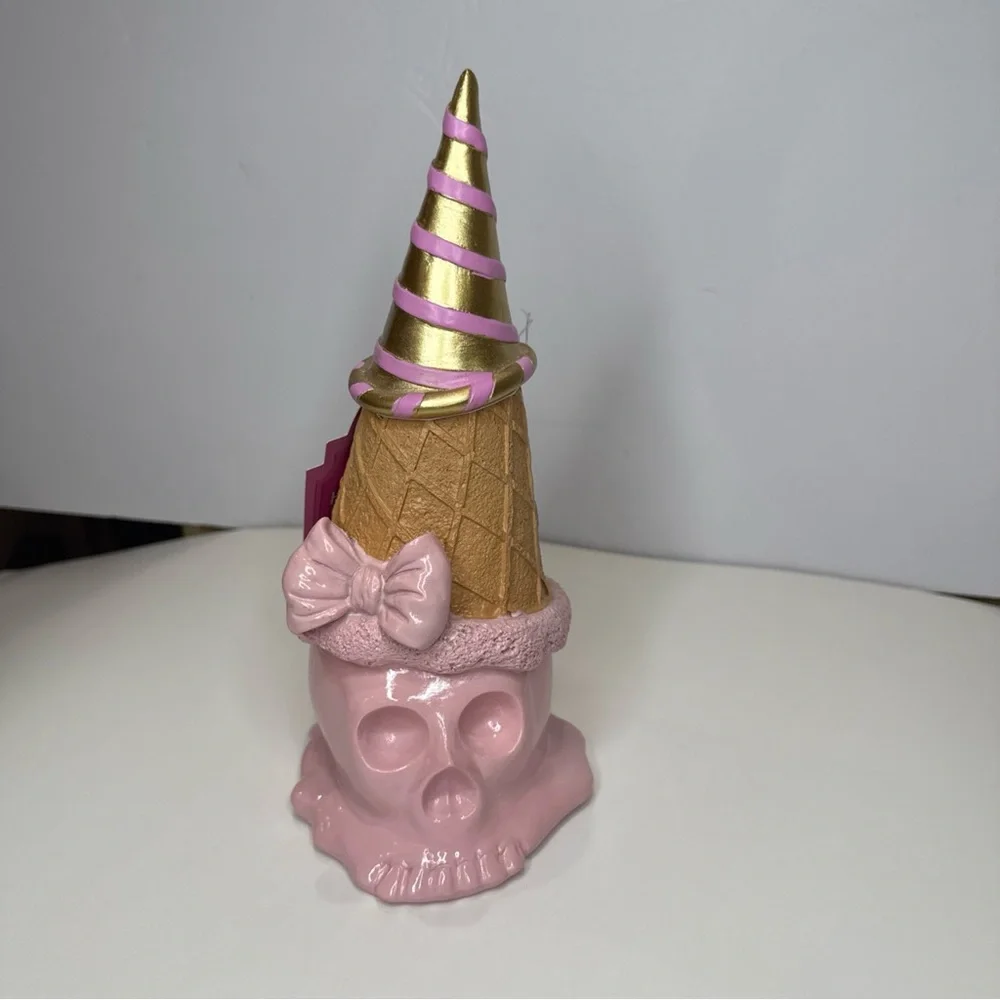 HERE LIES SUMMER Pink Skull & Bow Ice Cream Cone Halloween Summerween Decor NWT - Picture 14 of 15